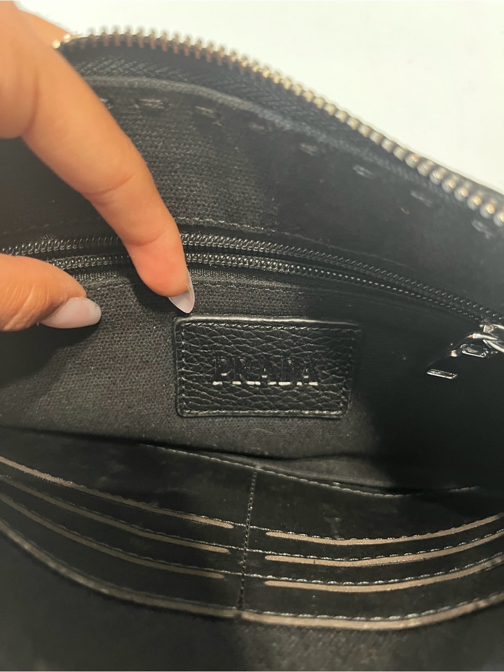 Prada Black Pebbled Leather Zip Pouch with Silver Triangle Logo - Picture 6 of 8